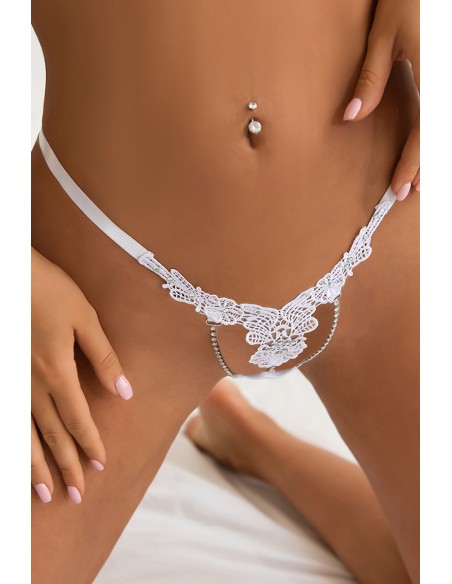 String ouvert floral blanc - Litolu Lingerie